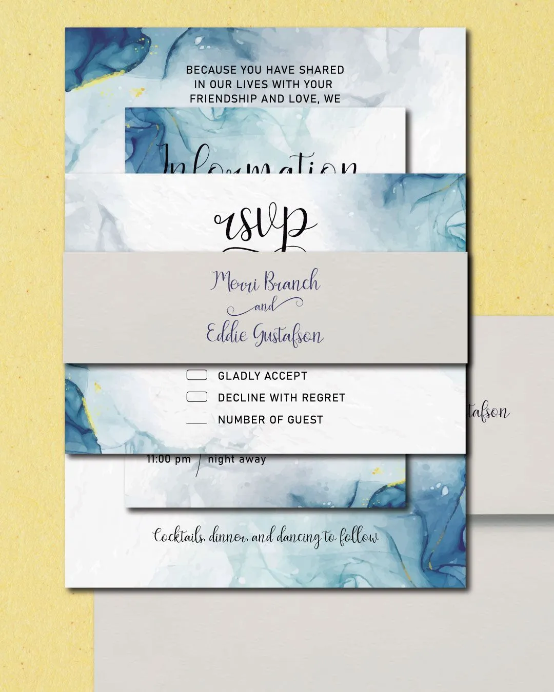 Diffused Blue Droplets Simple Flat 5x7 Wedding Invitation
