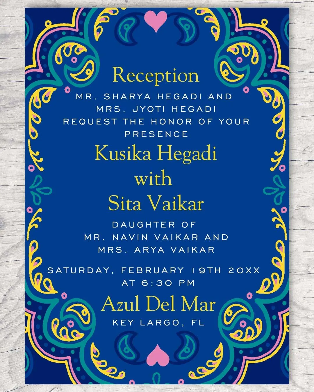 Pert Blue and Border Indian Wedding Invitation