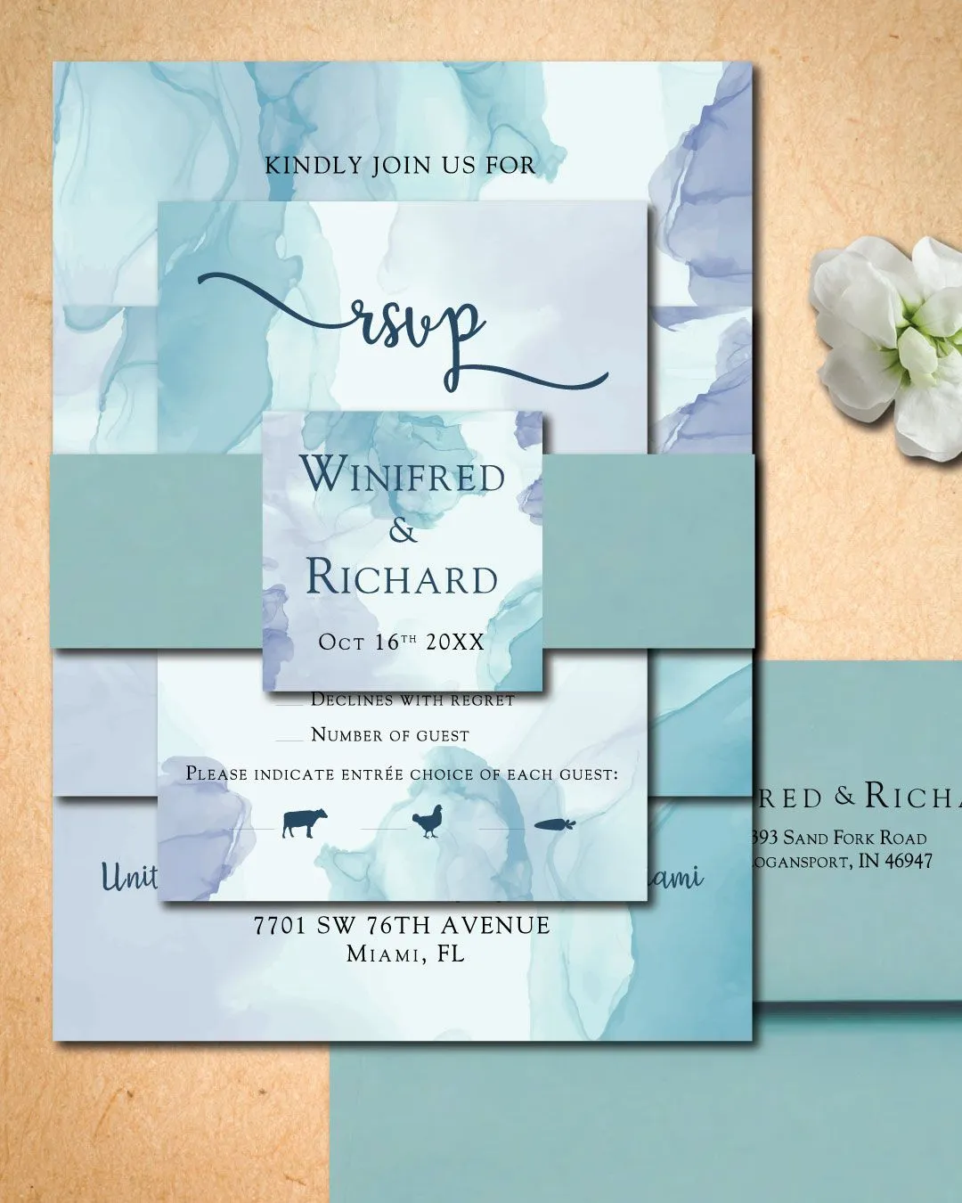 Blue Purple Brushes Simple Flat 5x7 Wedding Invitation