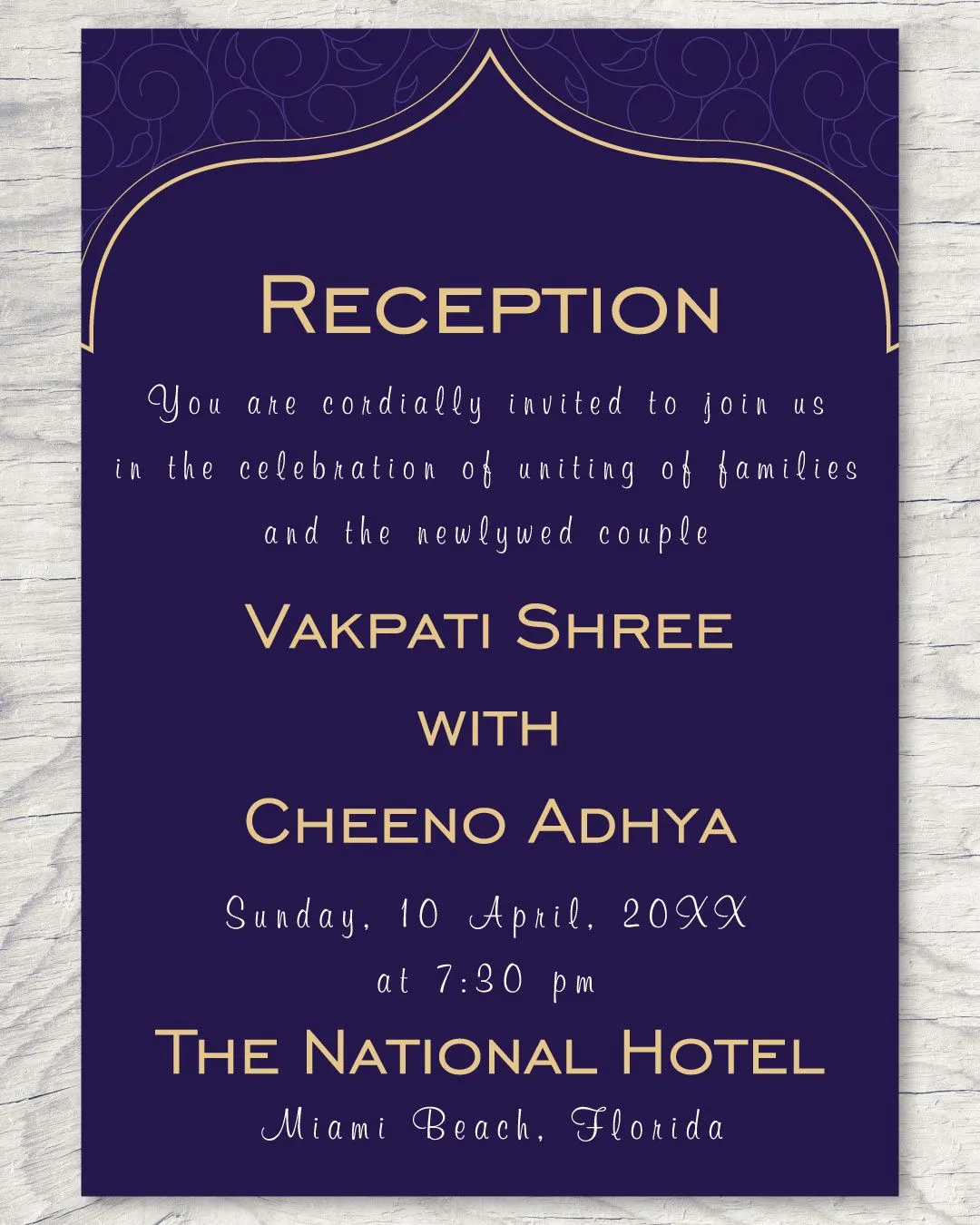 Dark Blue Pattern Indian Wedding Invitation