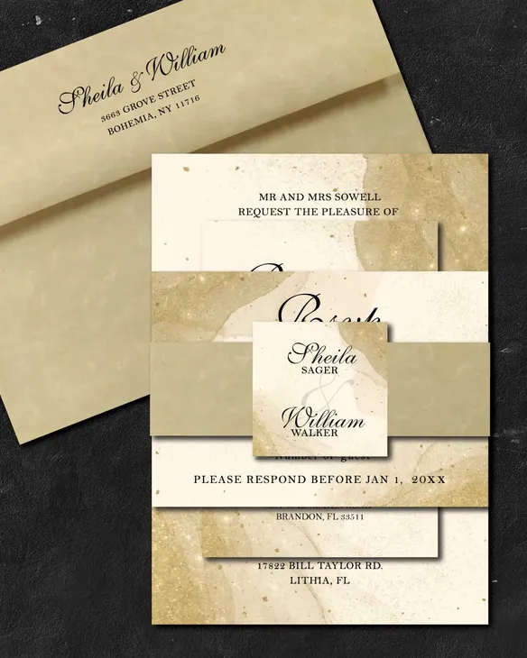 Glittering Desert Simple Flat 5x7 Wedding Invitation
