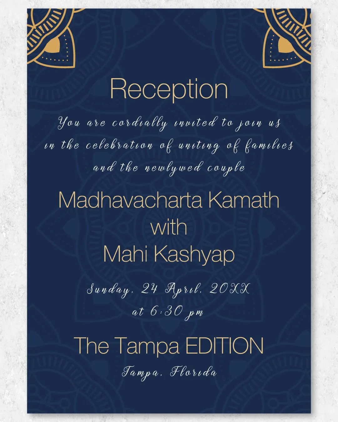 Golden Floral Corners Indian Wedding Invitation