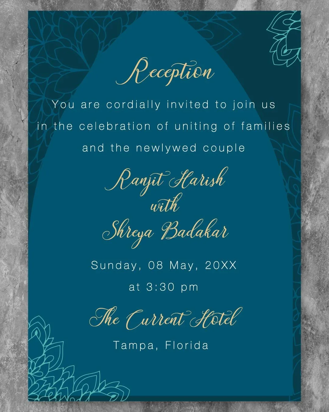 Dark Teal Blooming Indian Wedding Invitation