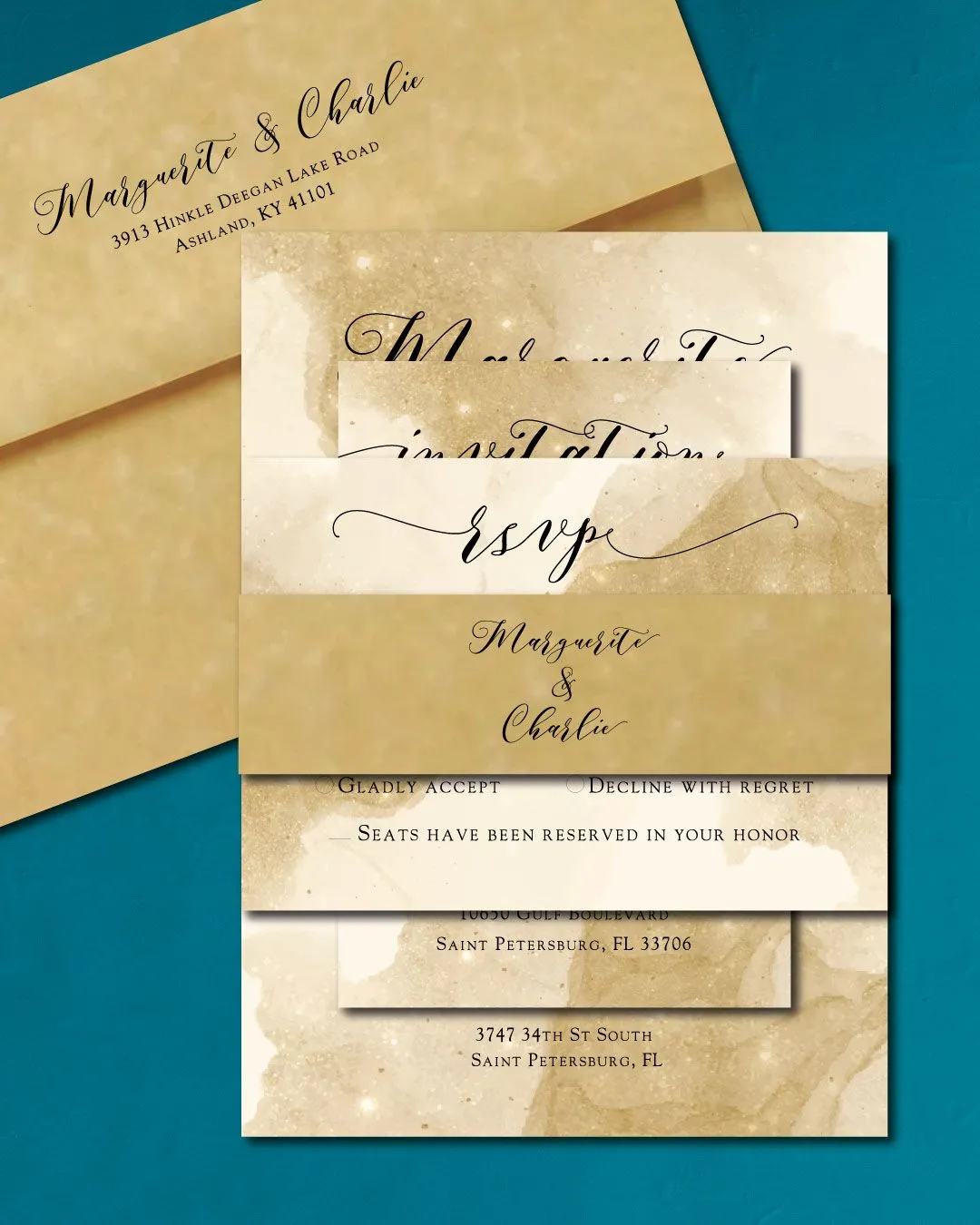 Golden Elegance Simple Flat 5x7 Wedding Invitation