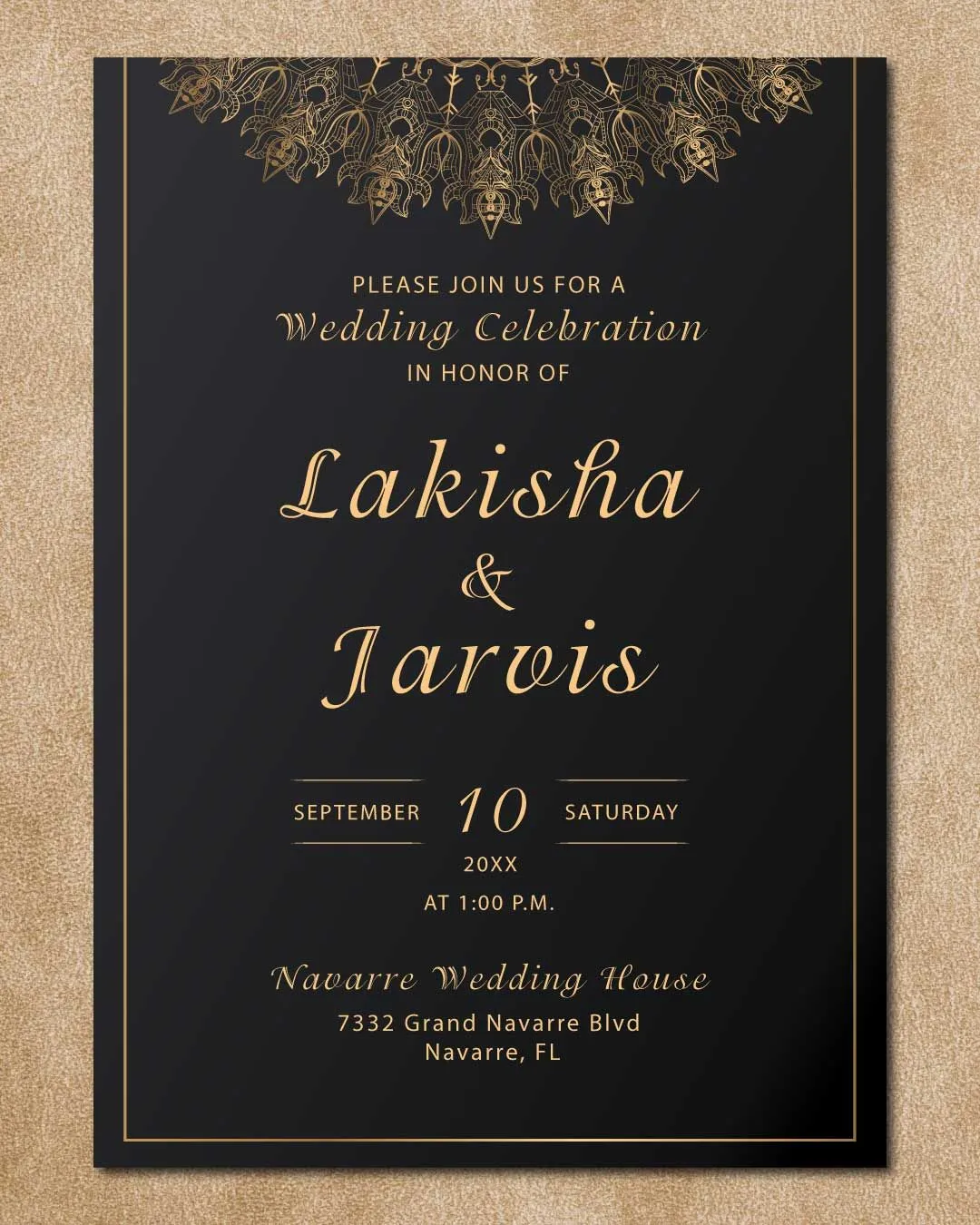 Luxurious Gold Simple Flat 5x7 Wedding Invitation