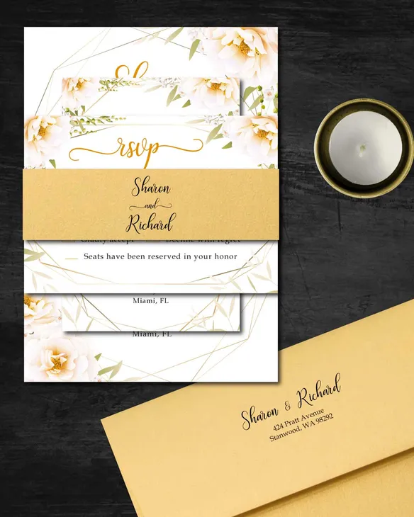 Botanical Yellow Flowers Simple Flat 5x7 Wedding Invitation