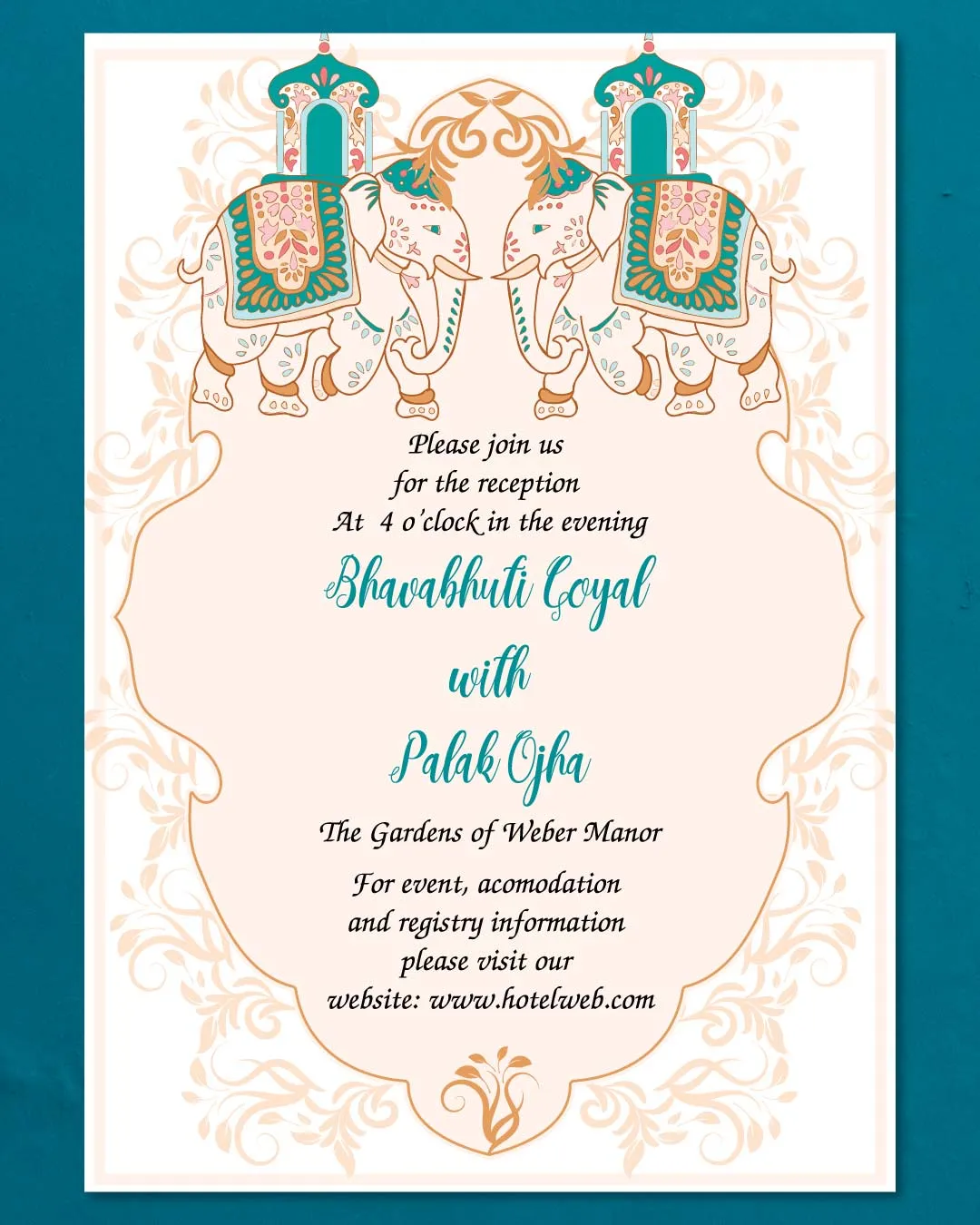 Turquoise Indian Leaves Wedding Invitation
