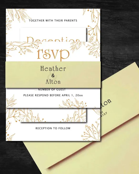 Golden Leaves Simple Flat 5x7 Wedding Invitation