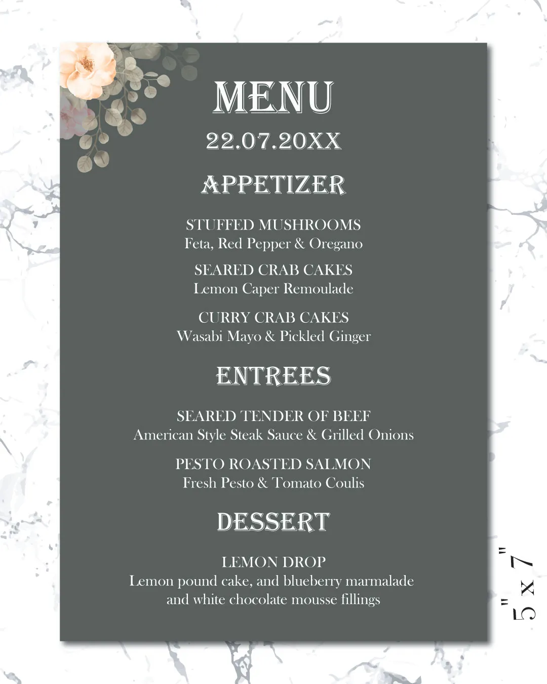 Black Flower Design Wedding Menu Cards
