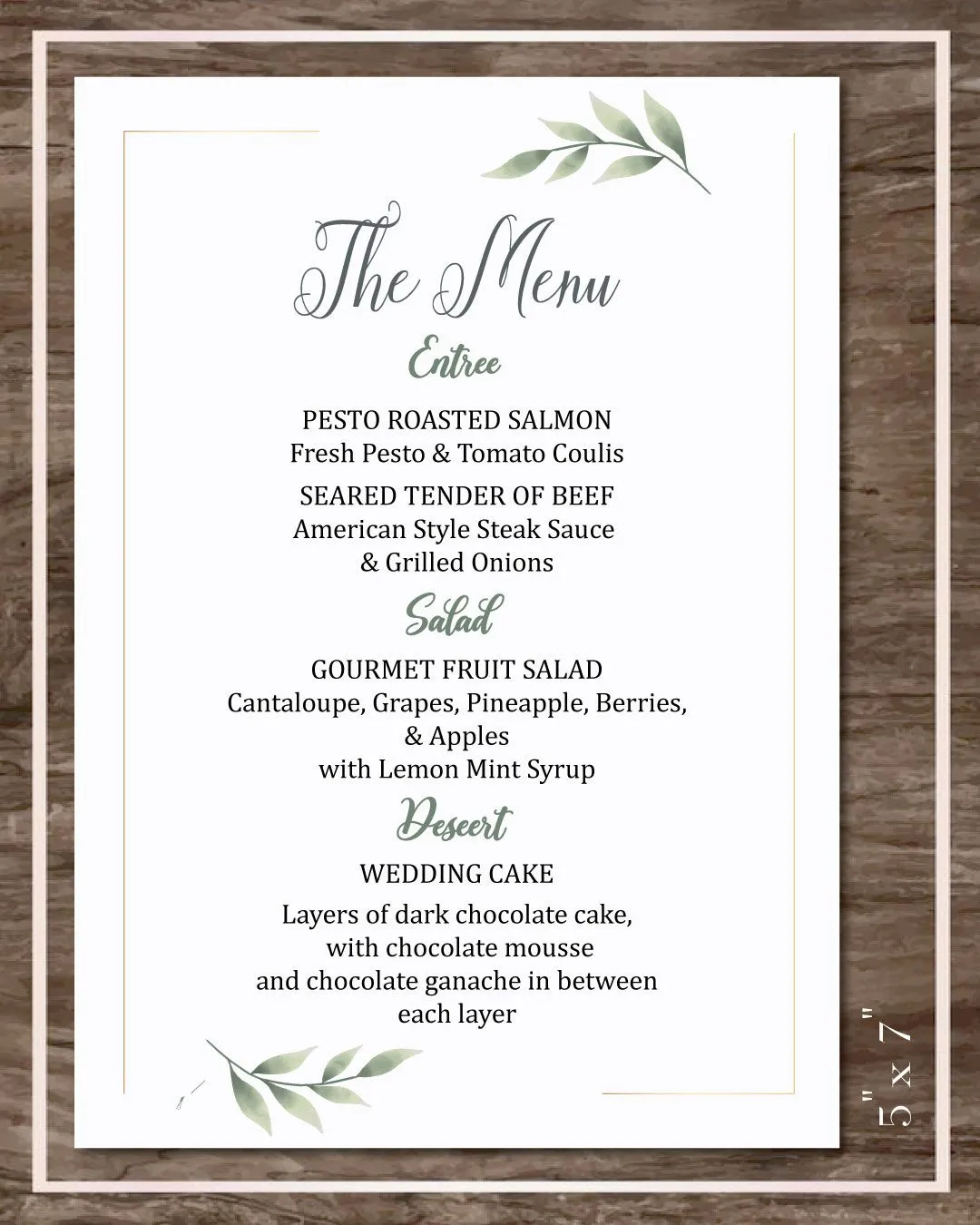 Fern Gold Frame Wedding Menu Cards