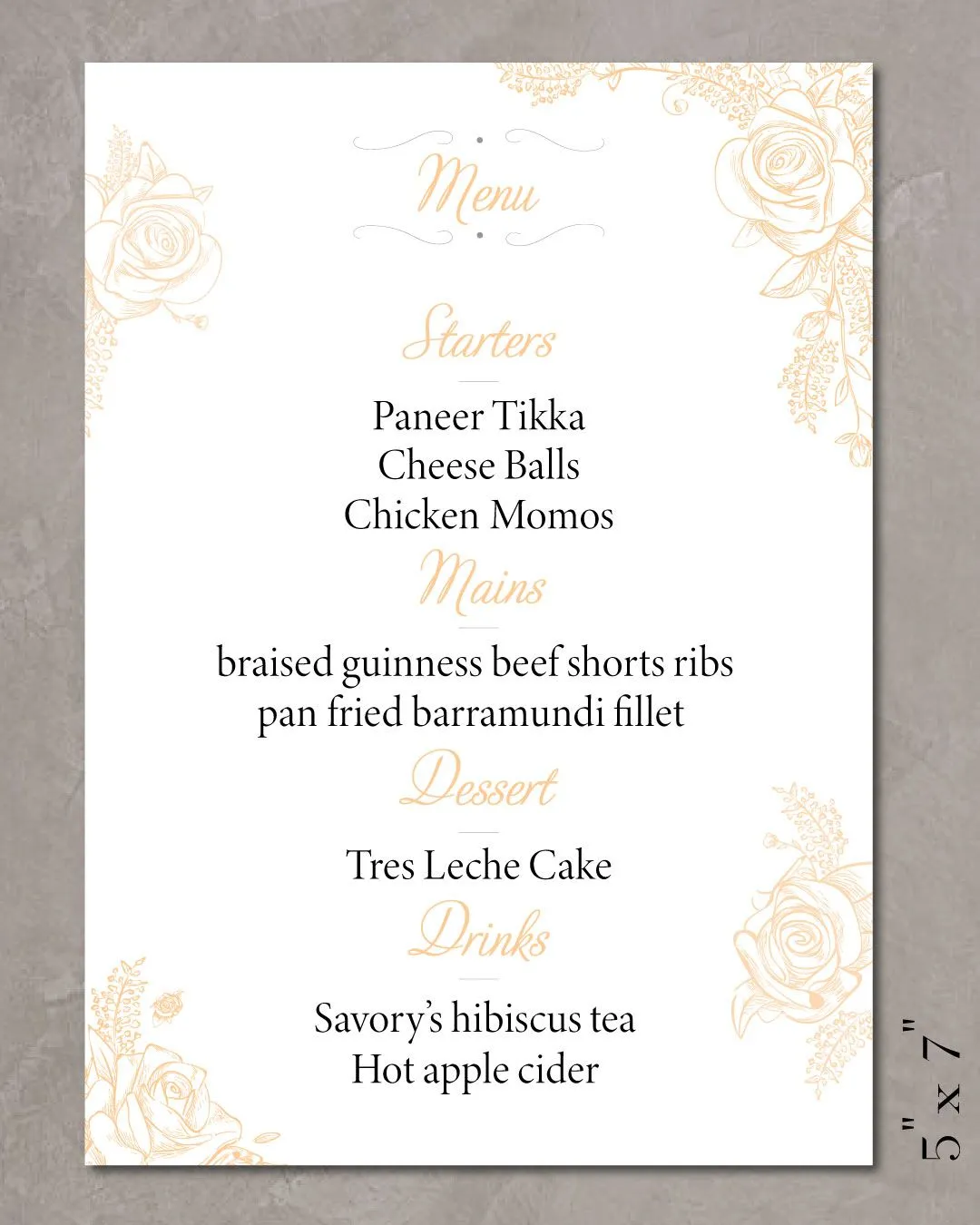 Expressive Orange Roses Wedding Menu Cards