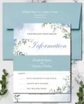 Blue Flowers and Leaves Simple Flat 5x7 Wedding Invitation
