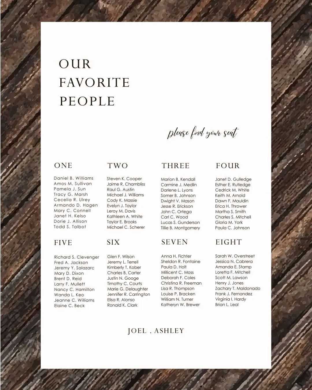 Minimalist Black and White Seating Chart