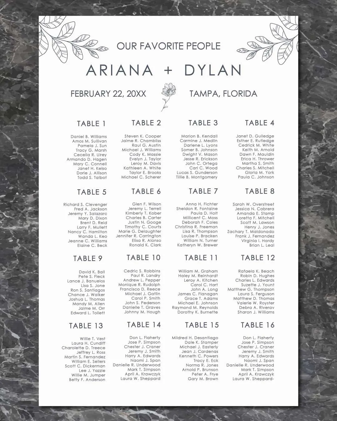 Minimalist Leaves Seating Charts