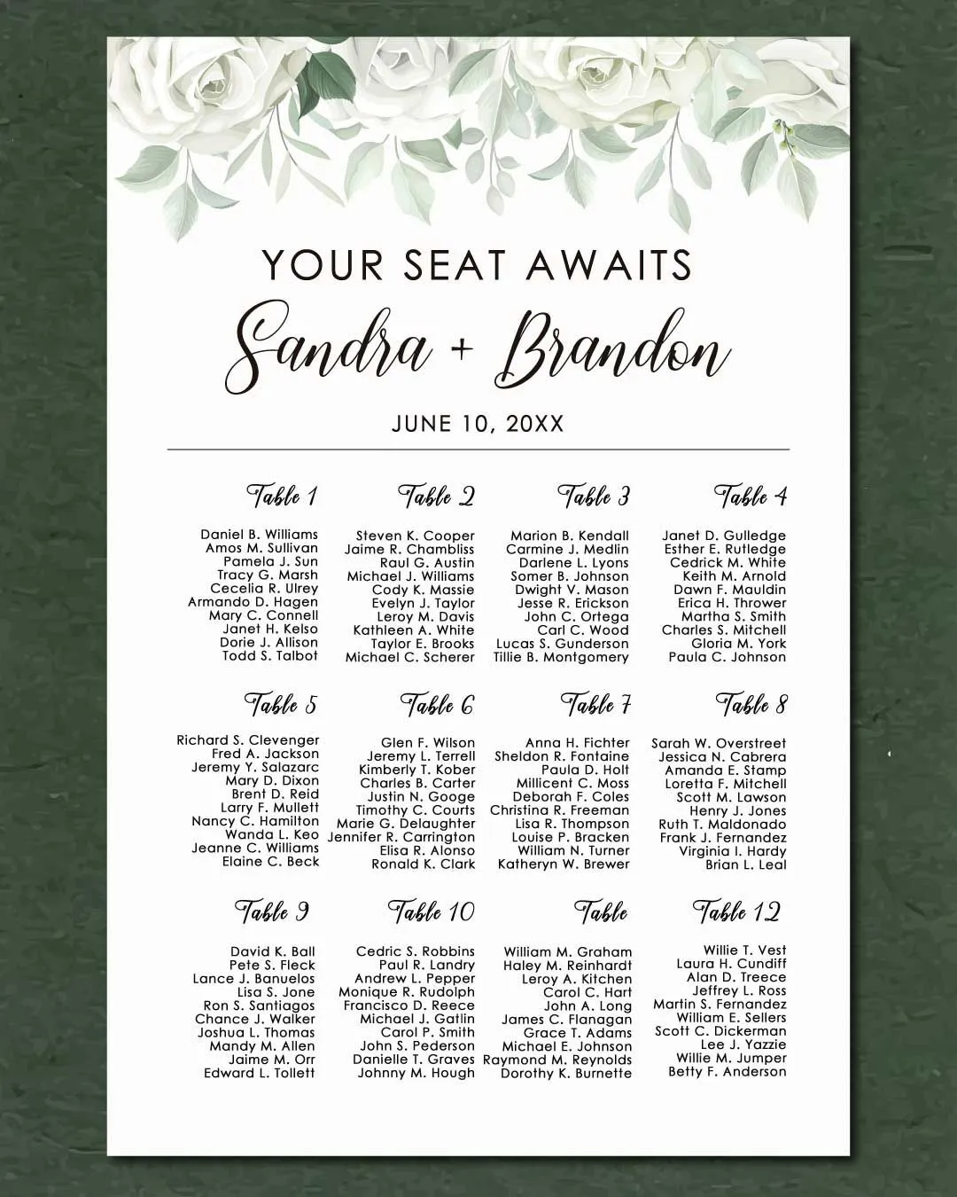Leaves with Brown Background Seating Charts
