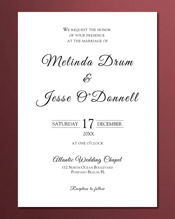 Classic Simple Flat 5x7 Wedding Invitation
