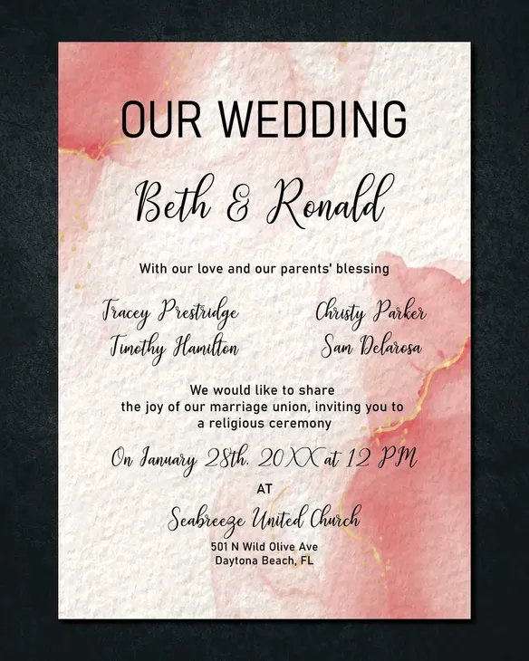 Deep Fose Tint Simple Flat 5x7 Wedding Invitation