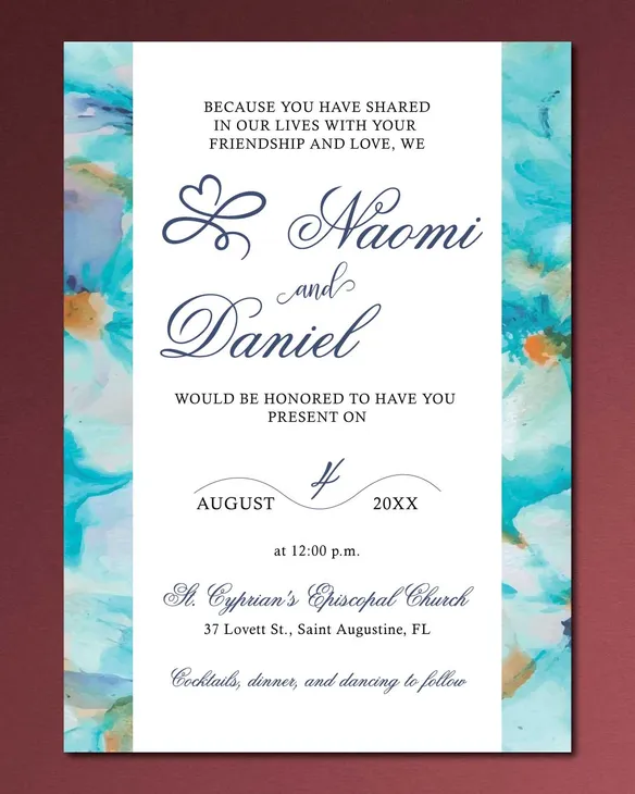 Abstract Blue Paint Simple Flat 5x7 Wedding Invitation