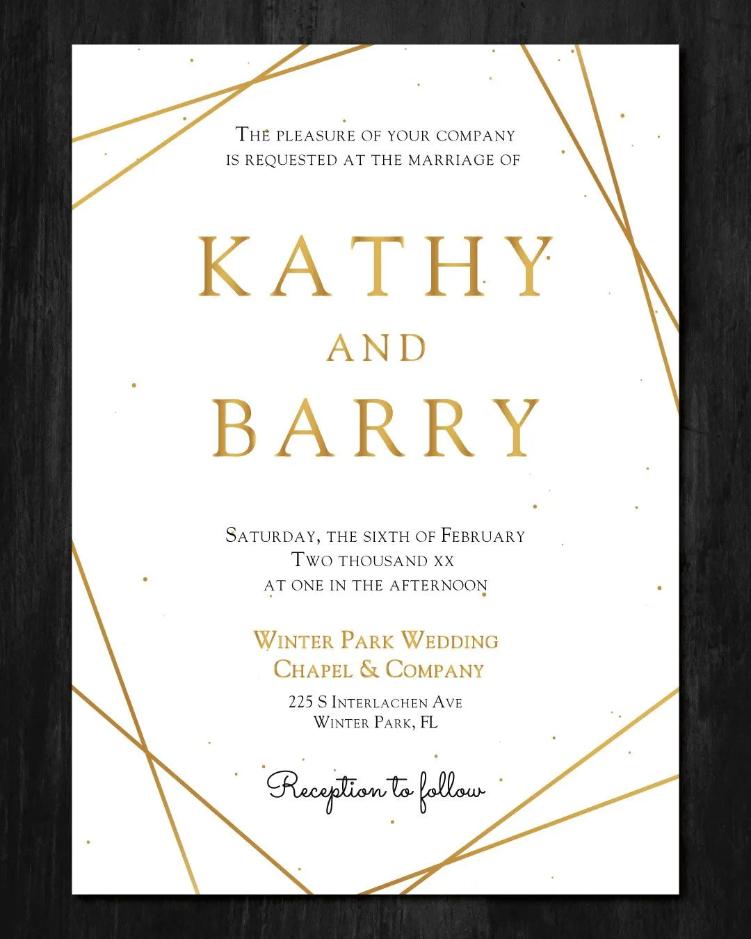 Elegant Golden Frame Simple Flat 5x7 Wedding Invitation