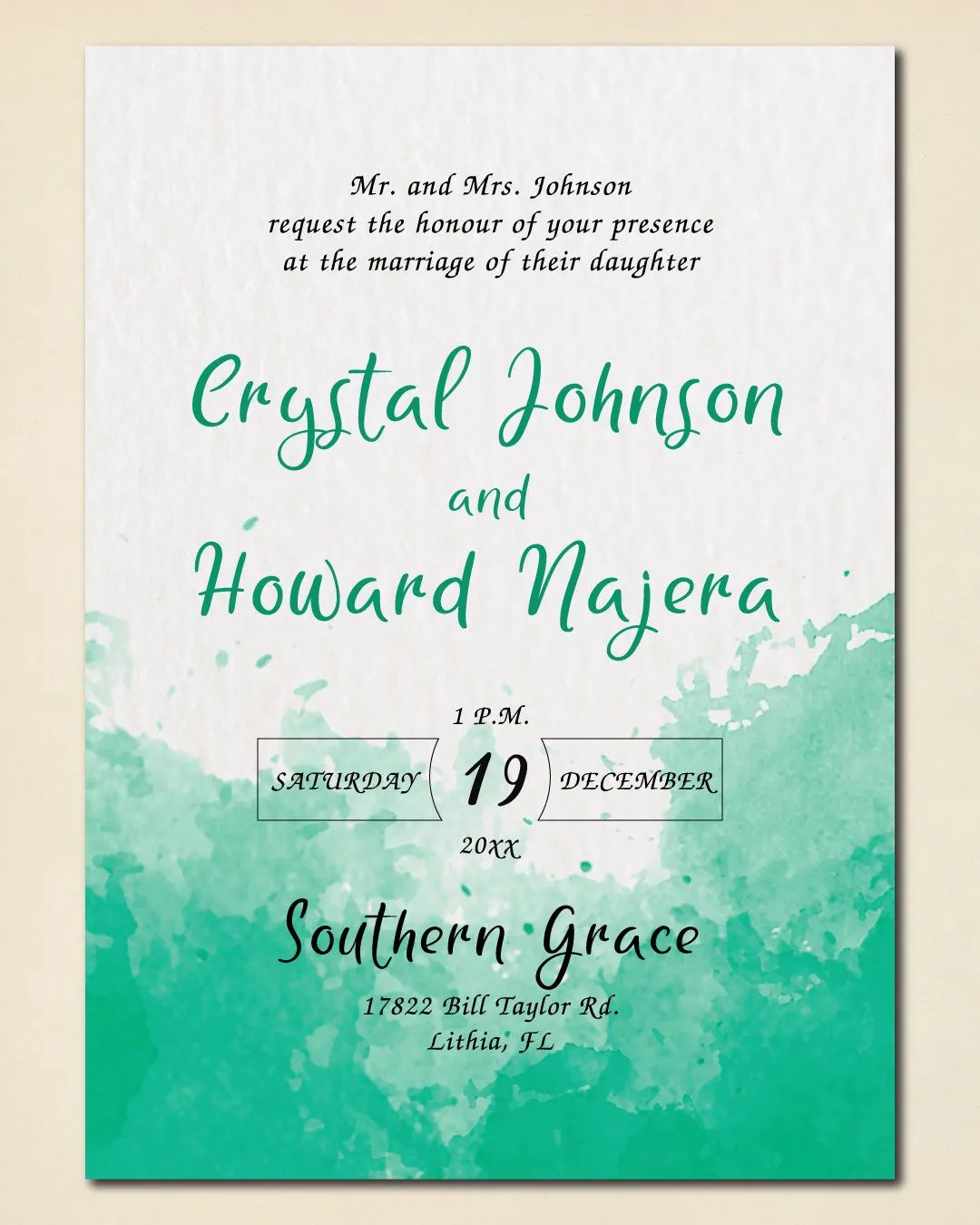 Watercolor Sea Water Simple Flat 5x7 Wedding Invitation