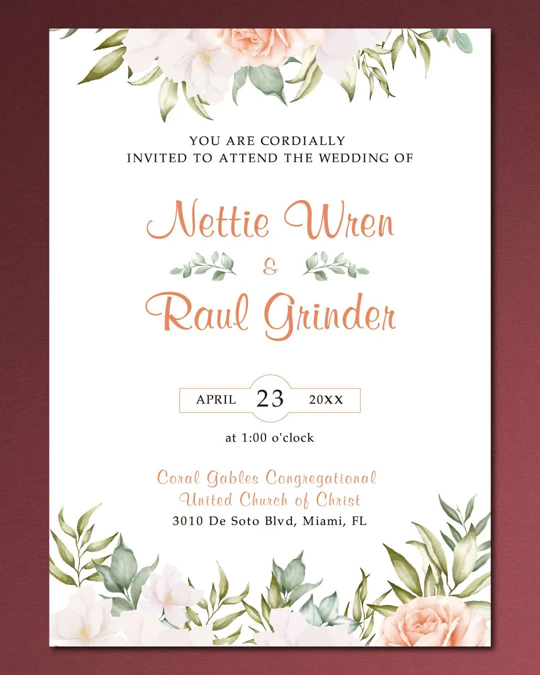 Dusty Roses Delicate Simple Flat 5x7 Wedding Invitation
