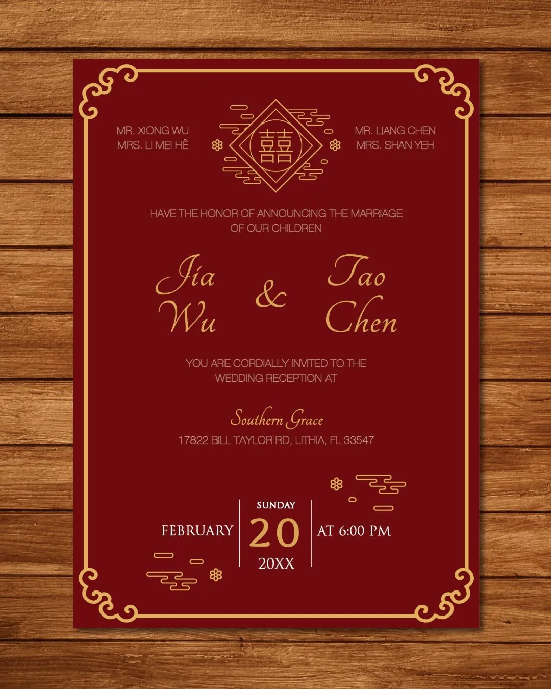 Classic Gold Edge Simple Flat 5x7 Wedding Invitation
