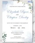 Blue Flowers and Leaves Simple Flat 5x7 Wedding Invitation