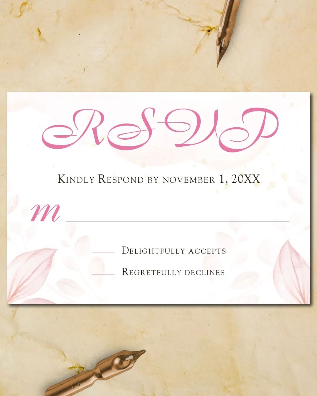 Pink Spring Flowers Simple Flat 5x7 Wedding Invitation