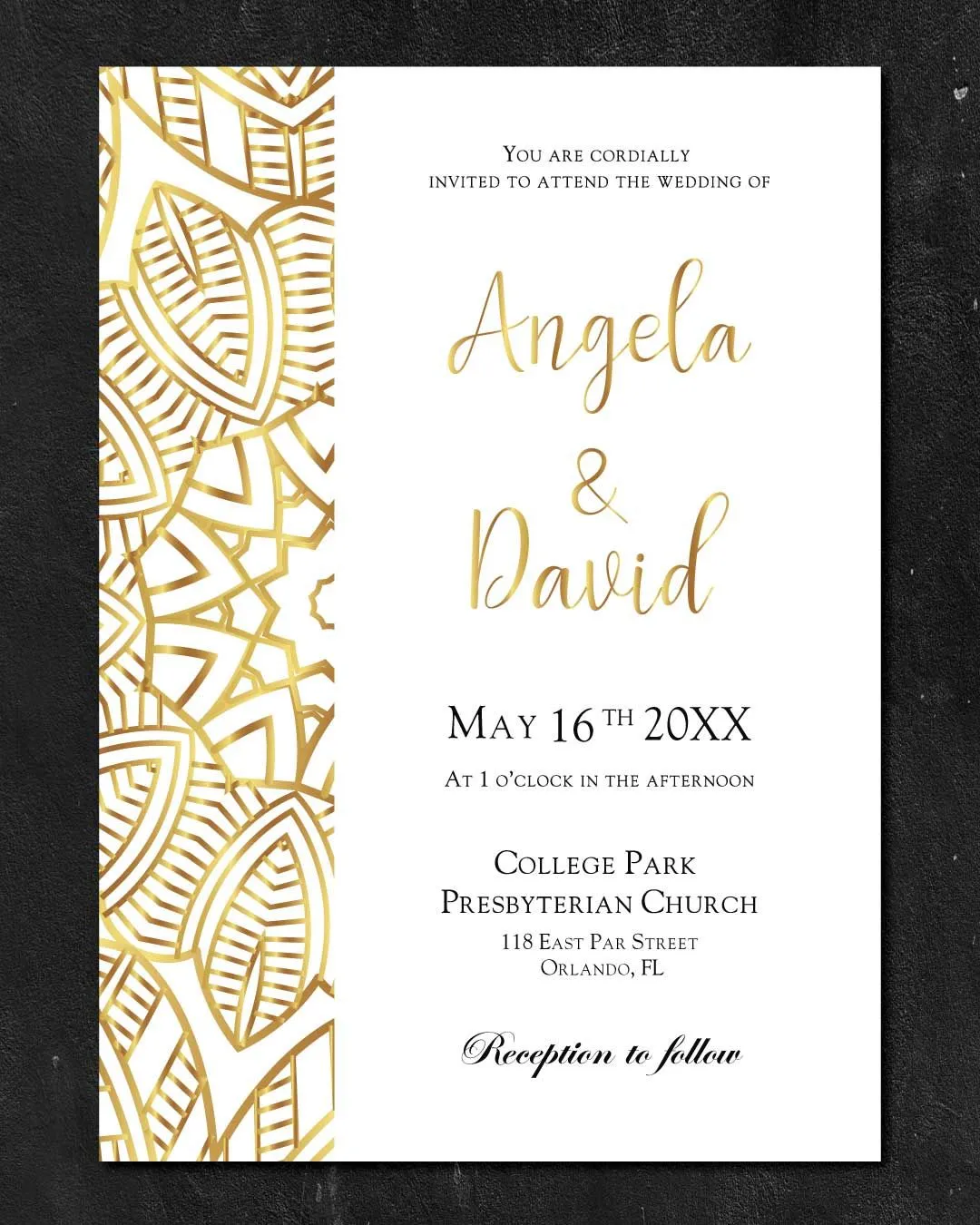 Golden Mandala Simple Flat 5x7 Wedding Invitation