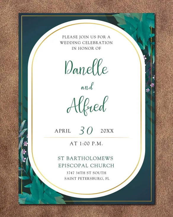 Dark Teal Frame Simple Flat 5x7 Wedding Invitation