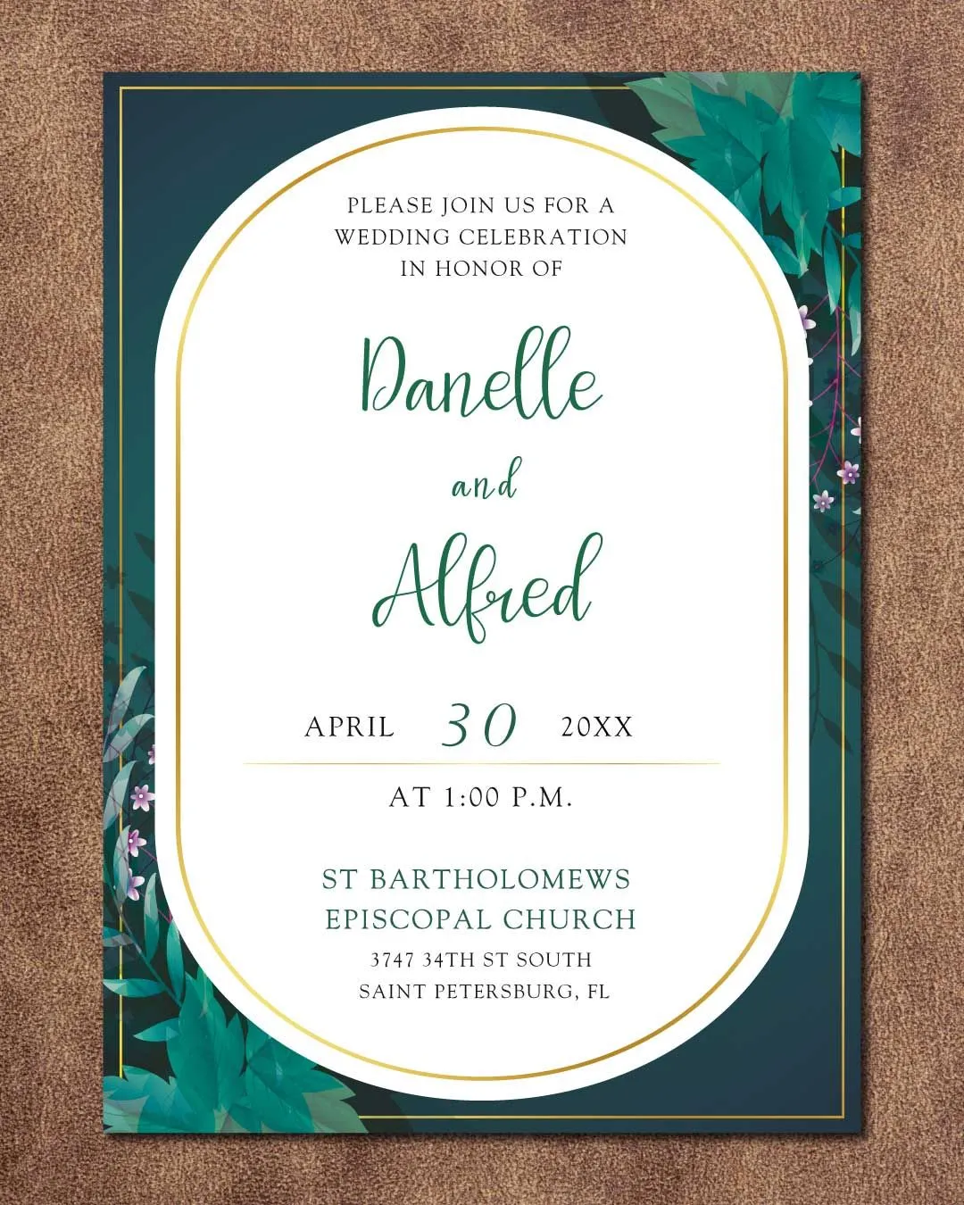 Dark Teal Frame Simple Flat 5x7 Wedding Invitation