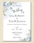 Elegant Blue Flowers Simple Flat 5x7 Wedding Invitation