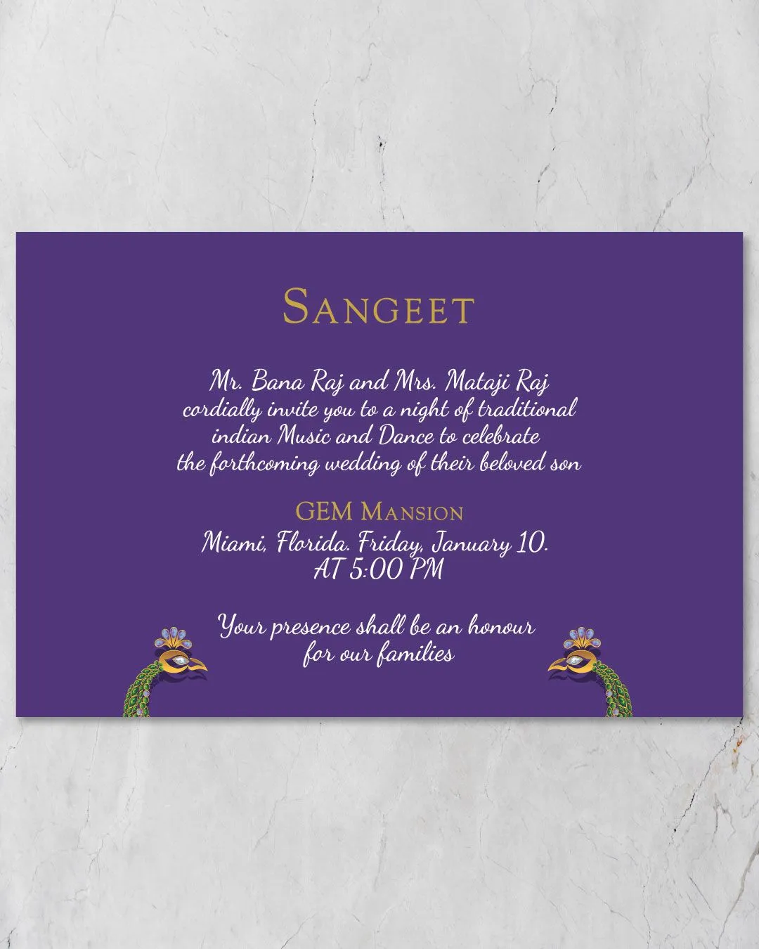 Golden Peacocks Luxurious Indian Wedding Invitation