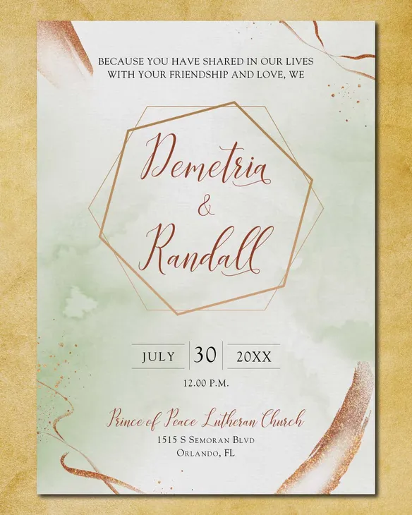 Copper Stroke Simple Flat 5x7 Wedding Invitation