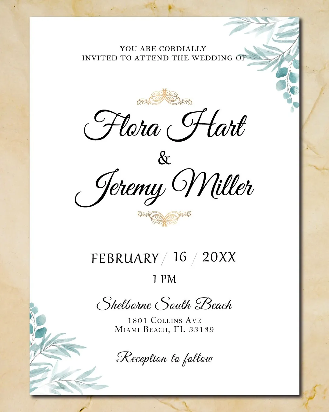 Gold Trim Simple Flat 5x7 Wedding Invitation