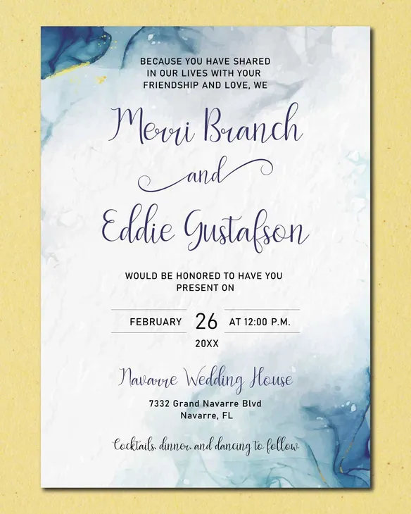 Diffused Blue Droplets Simple Flat 5x7 Wedding Invitation