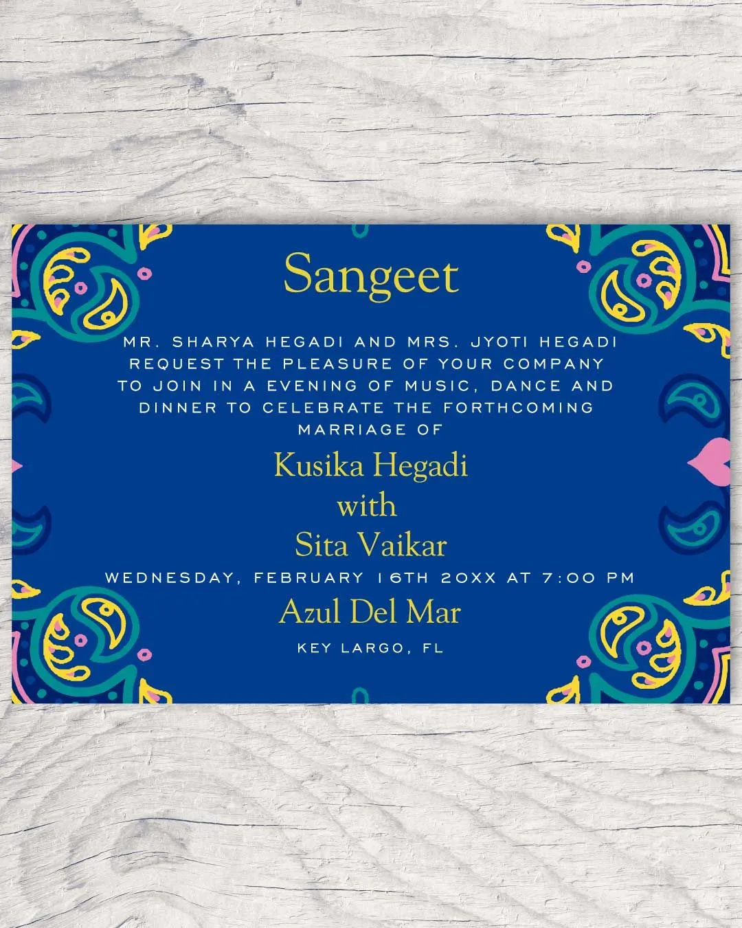 Pert Blue and Border Indian Wedding Invitation