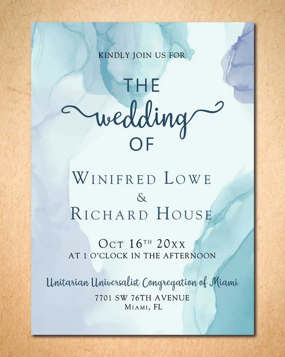 Blue Purple Brushes Simple Flat 5x7 Wedding Invitation