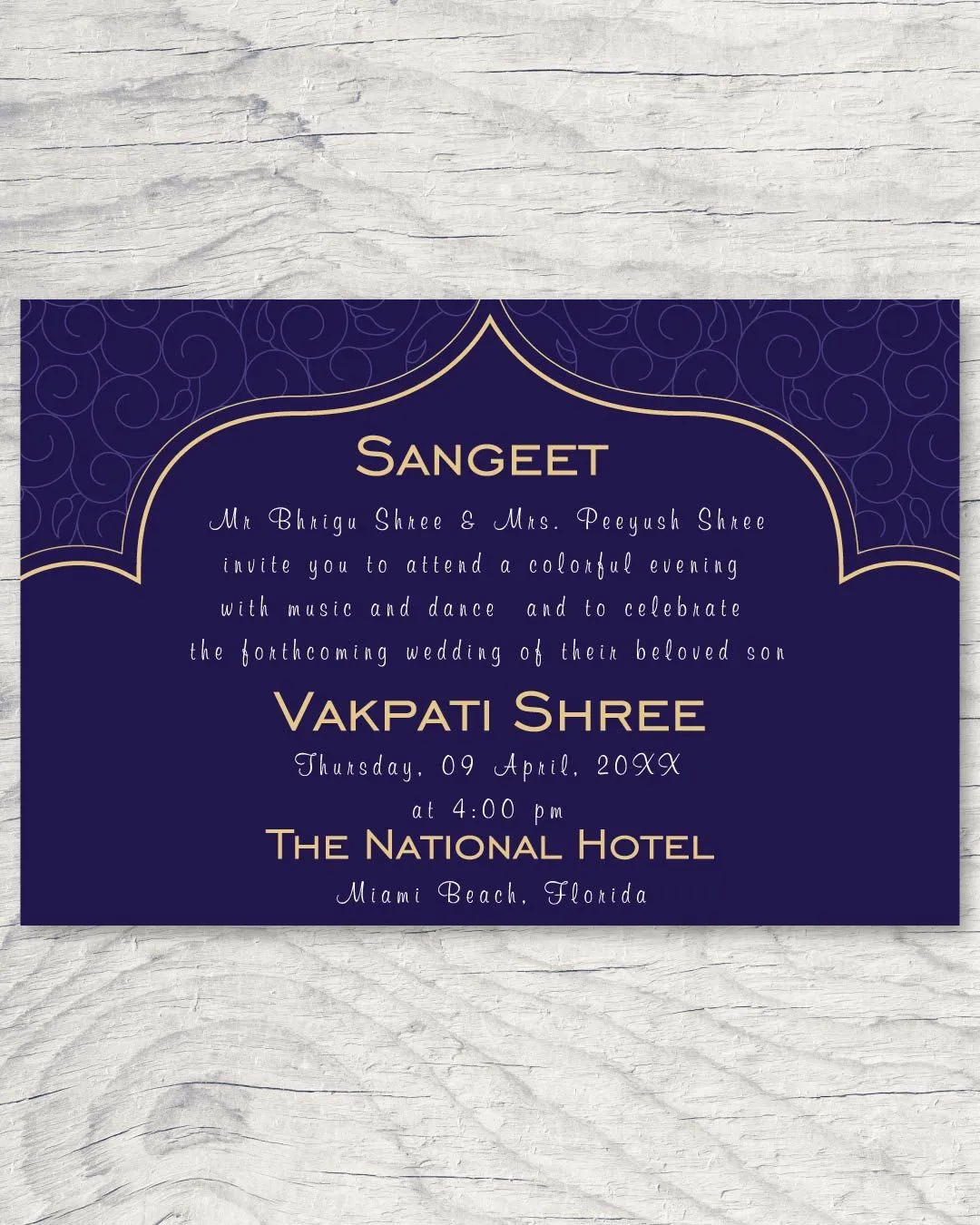 Dark Blue Pattern Indian Wedding Invitation