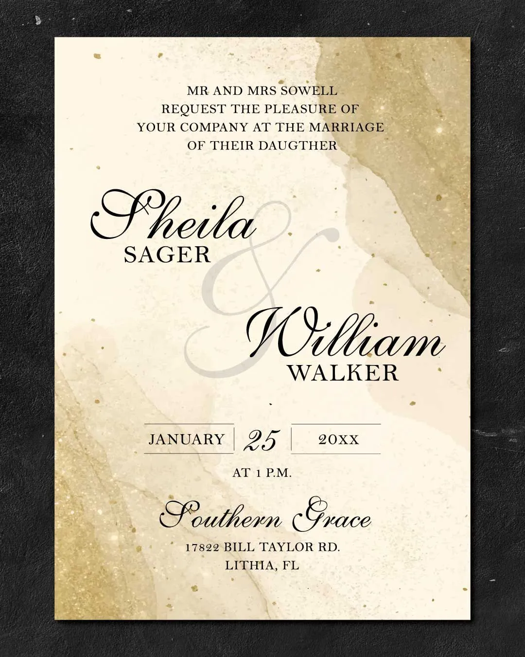 Glittering Desert Simple Flat 5x7 Wedding Invitation