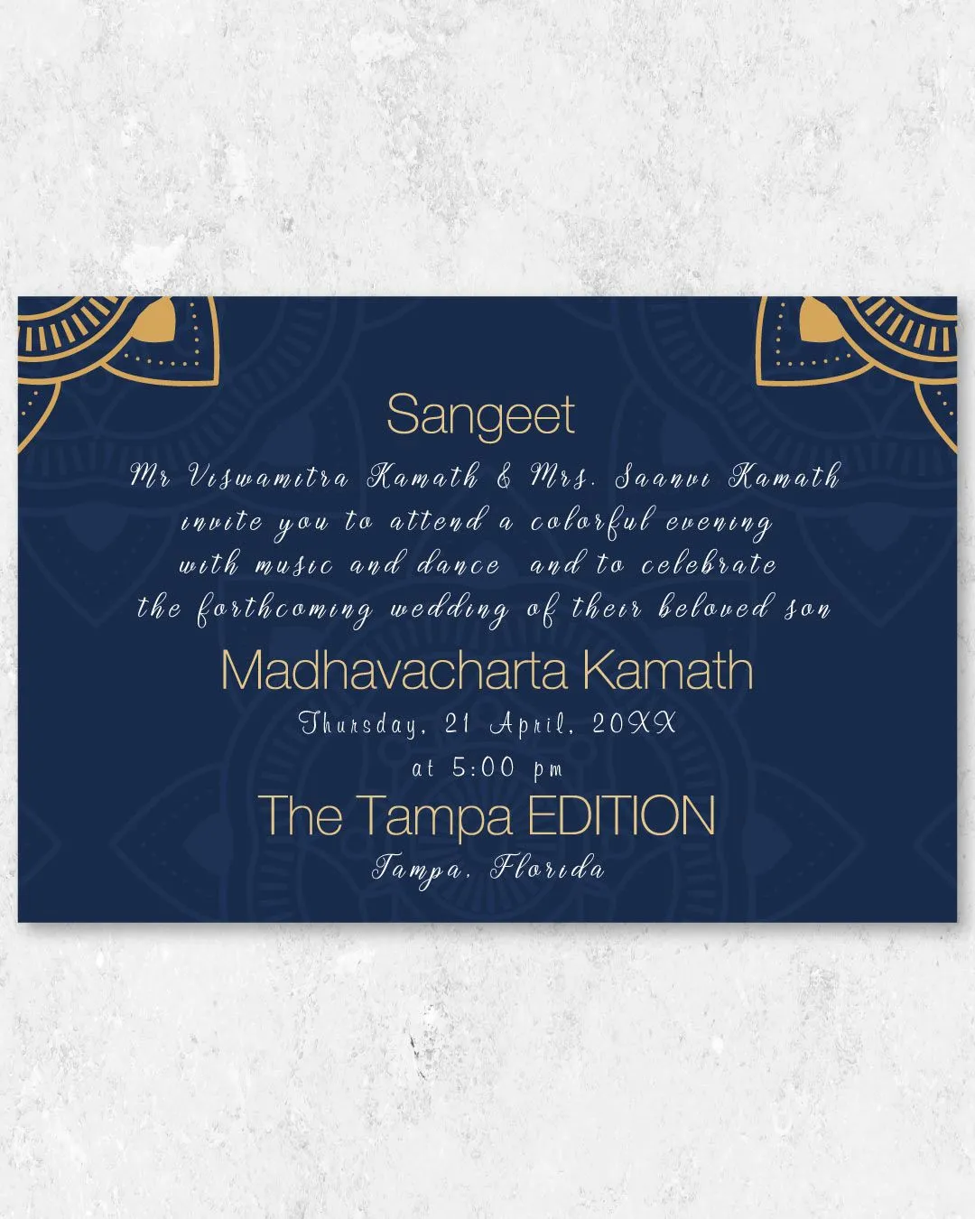 Golden Floral Corners Indian Wedding Invitation