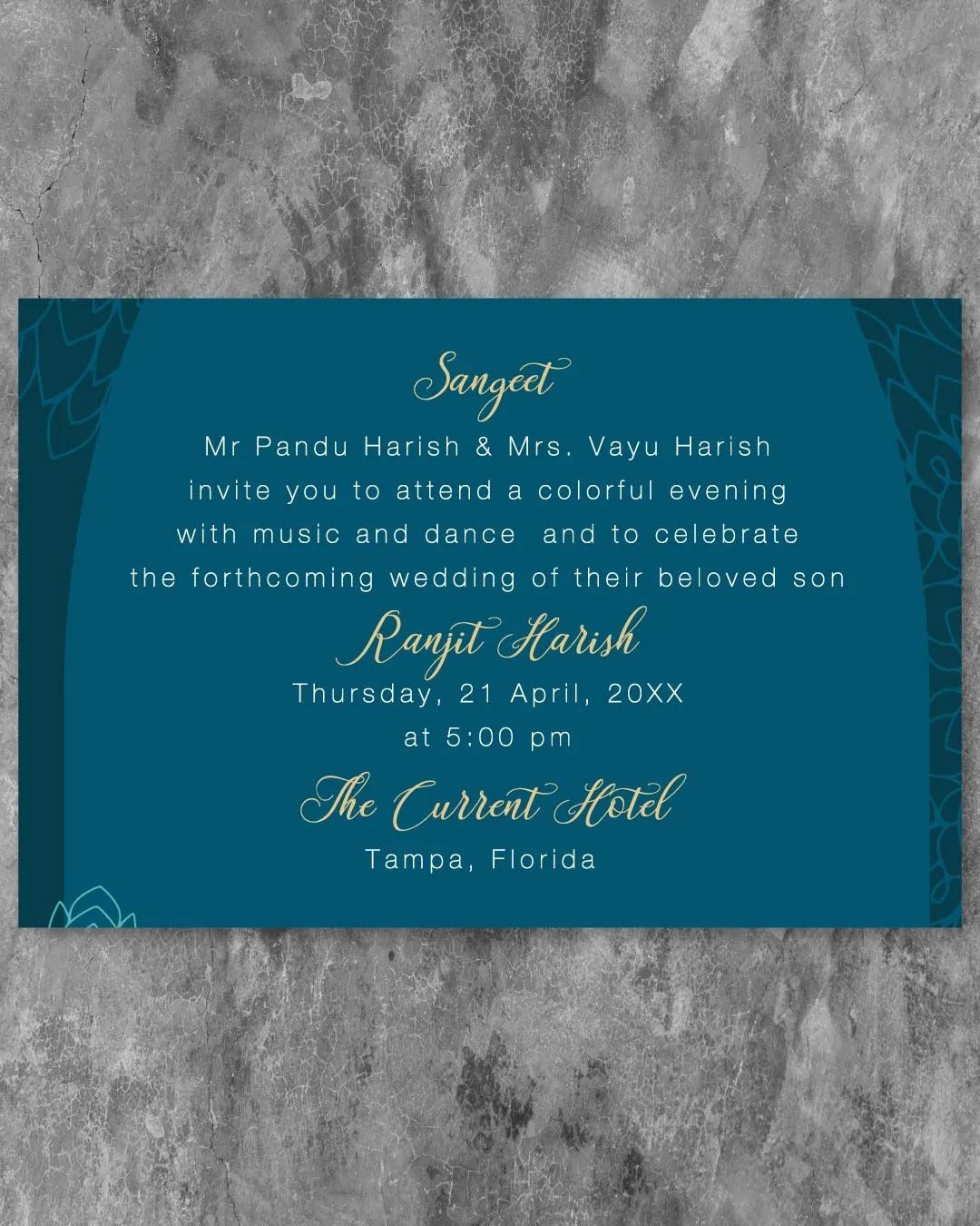 Dark Teal Blooming Indian Wedding Invitation