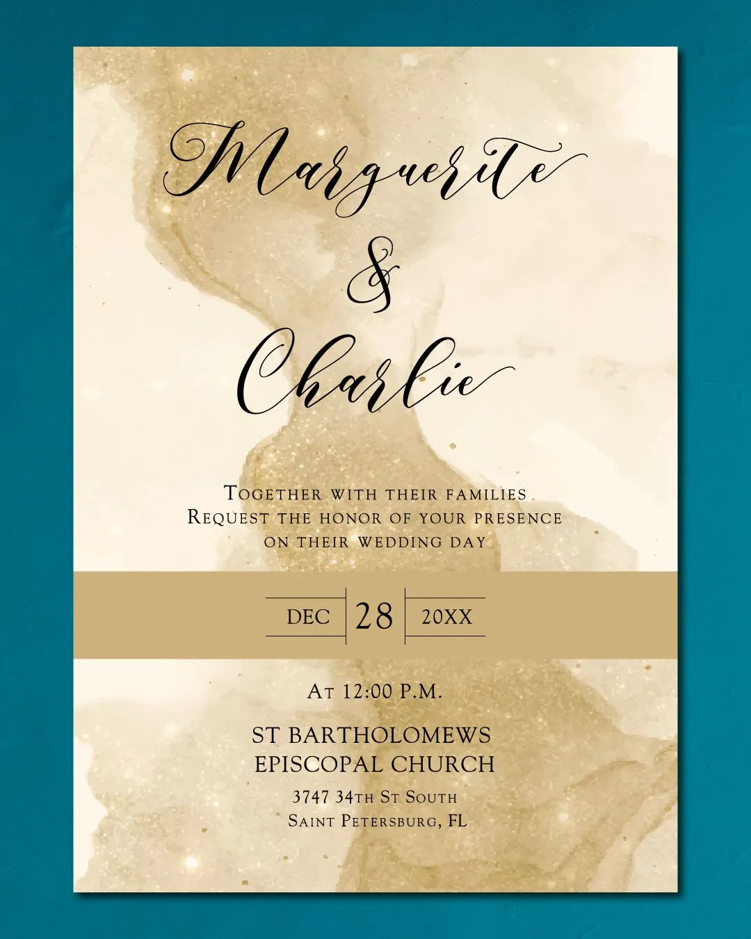 Golden Elegance Simple Flat 5x7 Wedding Invitation