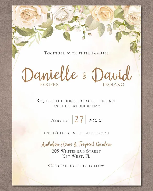 Warm Fall Flowers Simple Flat 5x7 Wedding Invitation
