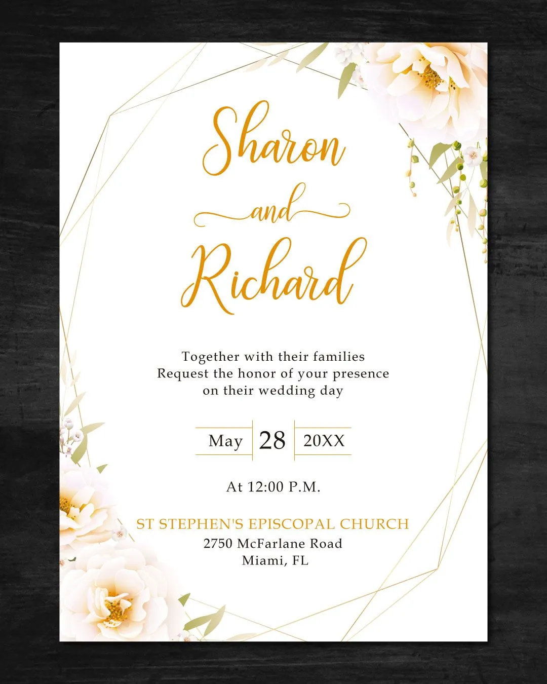 Botanical Yellow Flowers Simple Flat 5x7 Wedding Invitation