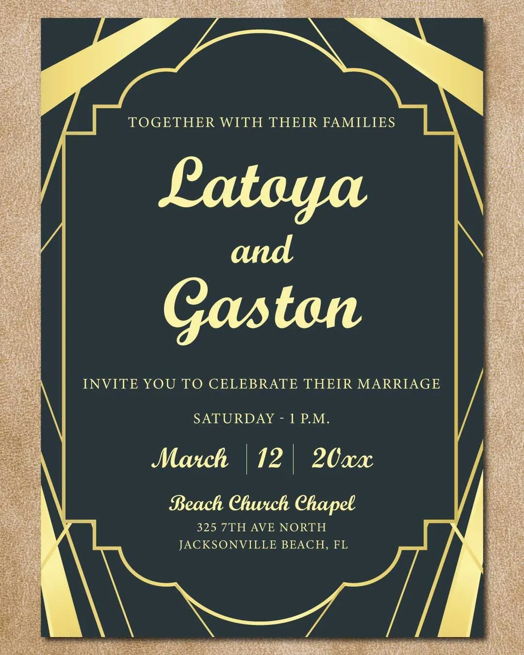 Gold Frames Simple Flat 5x7 Wedding Invitation