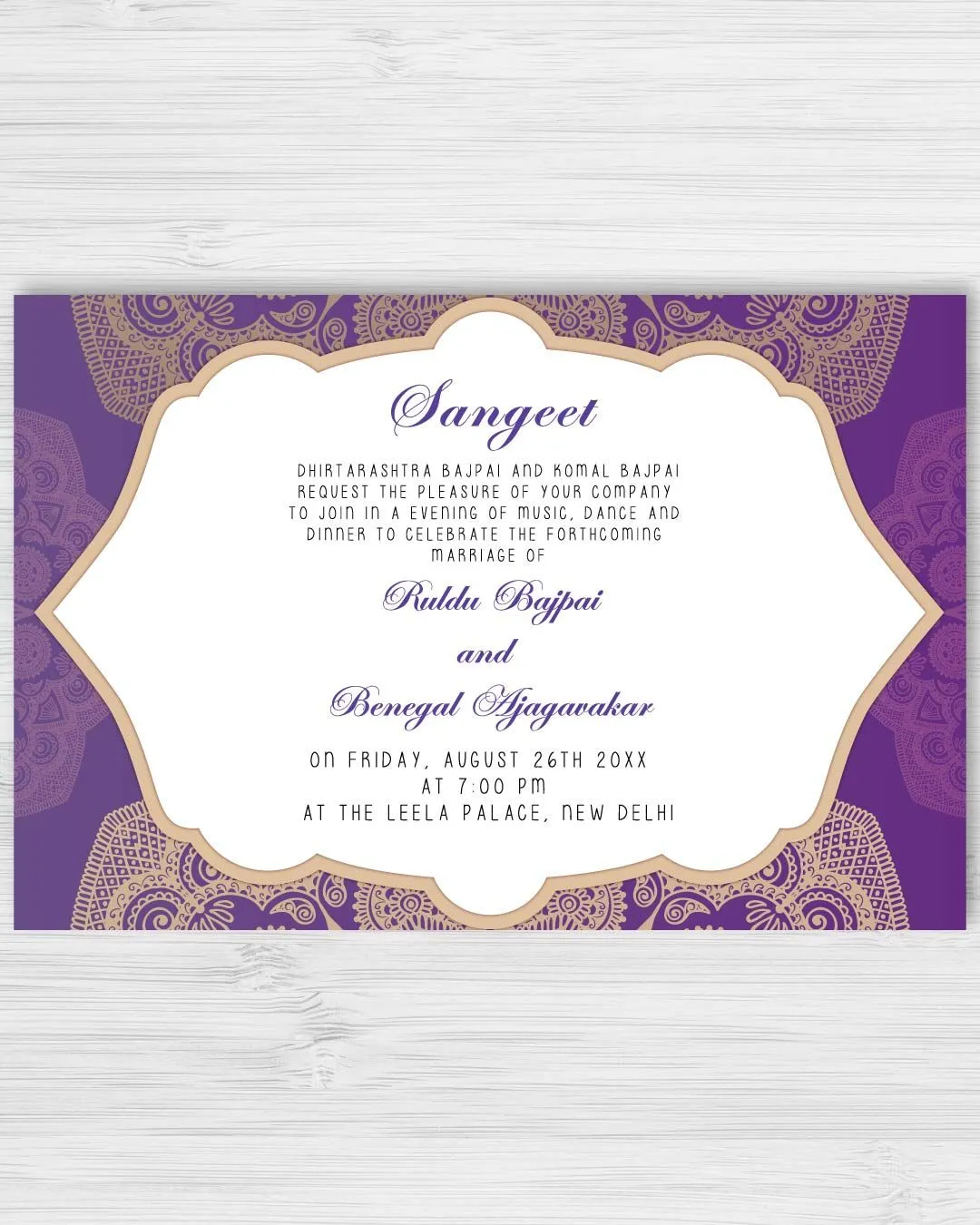 Purple and Golden Indian Wedding Invitation
