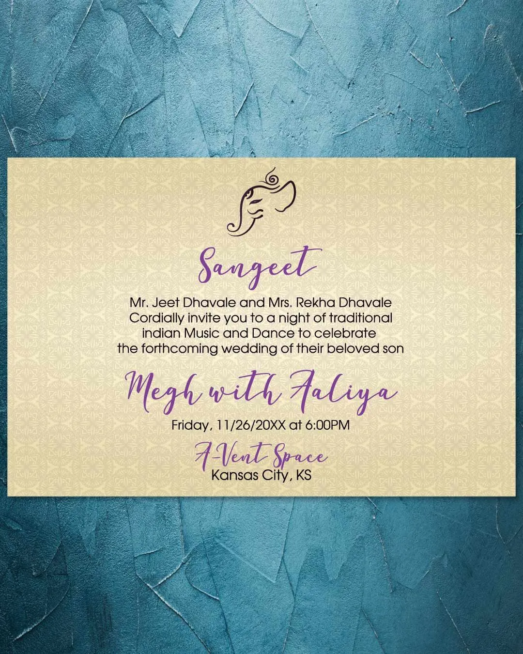 Simple Elephant Indu Indian Wedding Invitation
