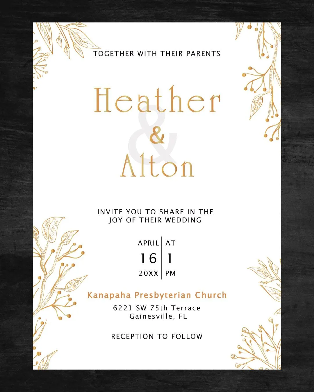 Golden Leaves Simple Flat 5x7 Wedding Invitation
