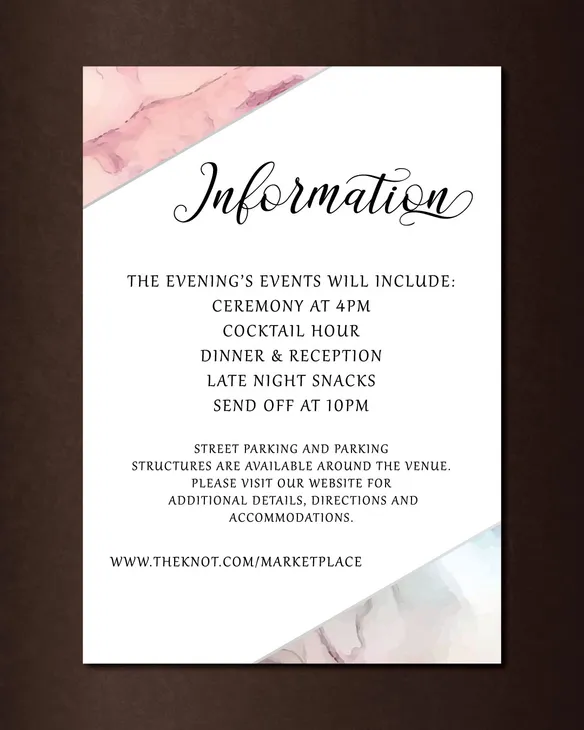 Pink and Gray Marble Simple Flat 5x7 Wedding Invitation